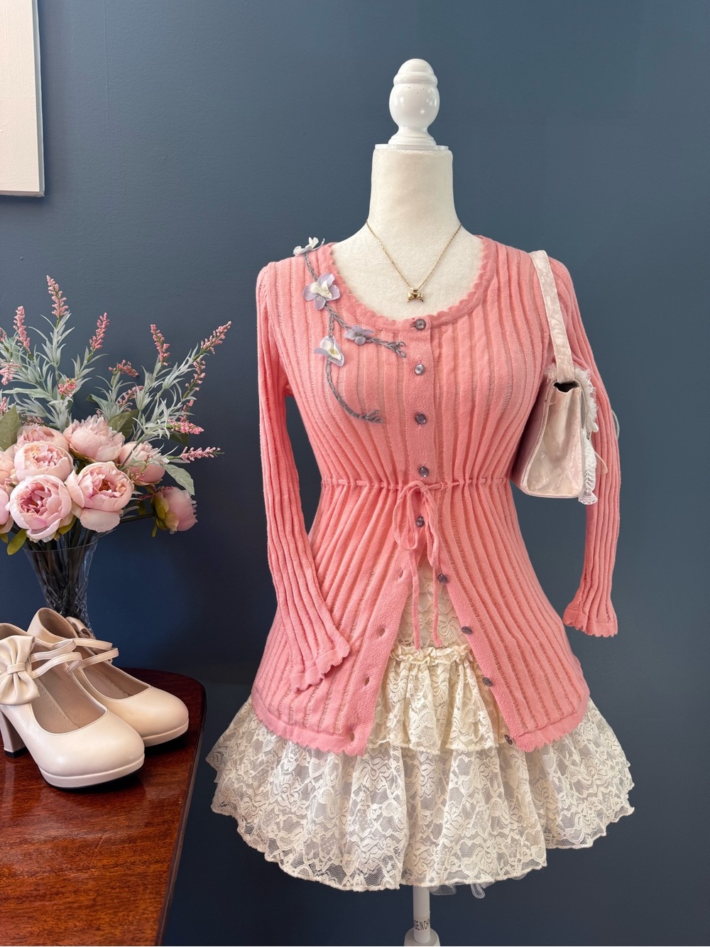 Nick & Mo Y2K Pink Floral Coquette Fairycore Cardigan ~ Size Large